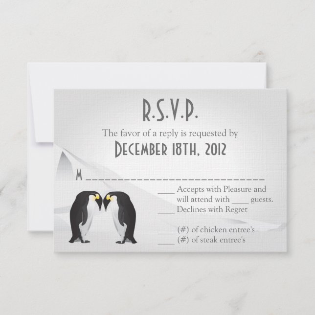3x5 R.S.V.P. Reply Card Penguins Mate for Life (Front)