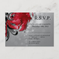 3x5 R.S.V.P. Reply Card Red on Silver Masquerade