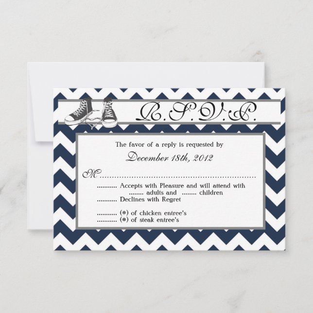 3x5 R.S.V.P. Reply Card Teenage Sneakers Chevron (Front)
