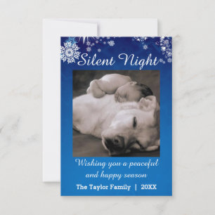 3x5 Silent Night Blue Snow Photo Christmas Card