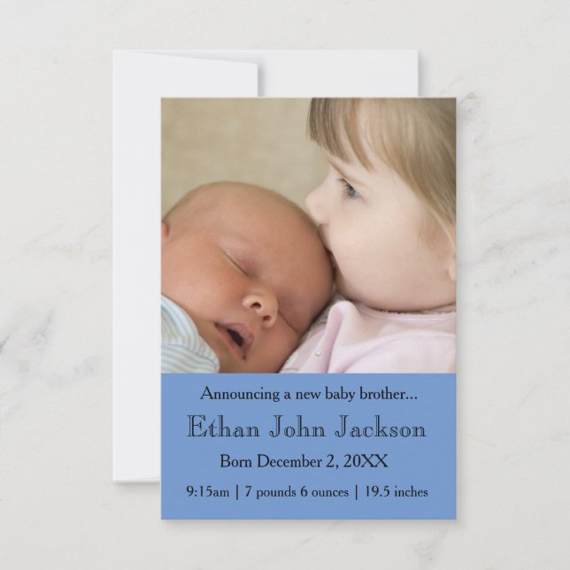 3x5 Sister Announcing Brother's Birth Blue Announcement (Front)