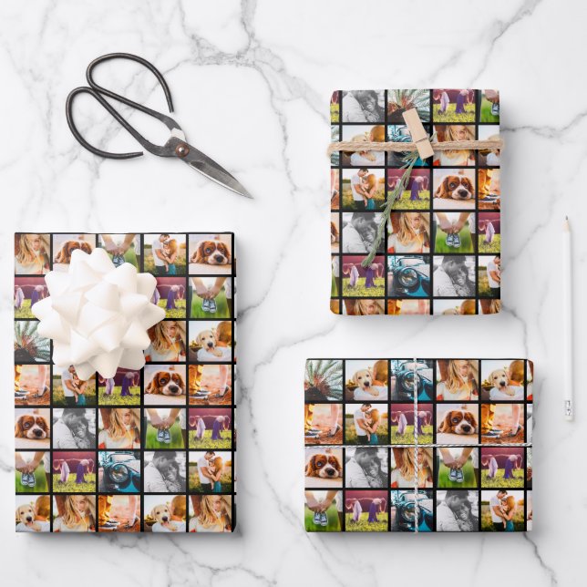 3x Sheets 10 Photo Template Black Wrapping Paper (Front)