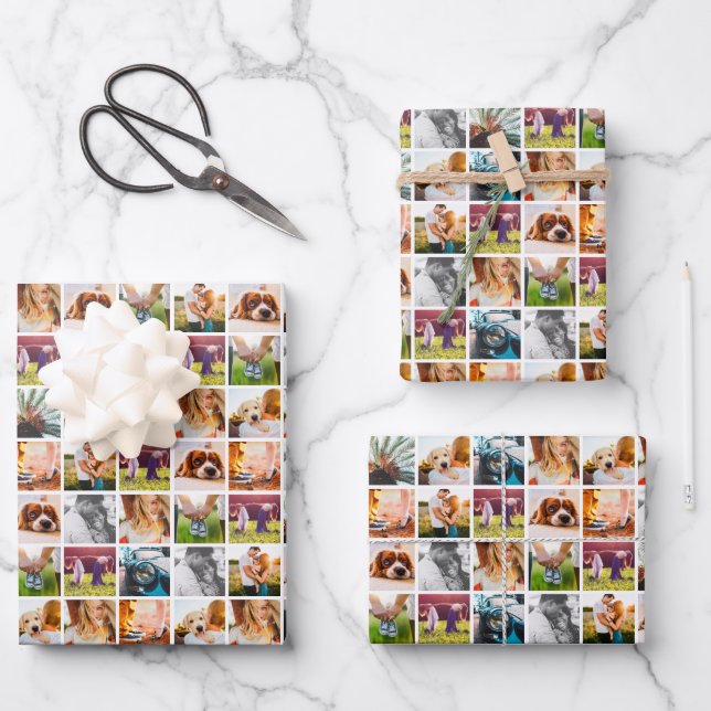 3x Sheets 10 Photo Template White Wrapping Paper (Front)