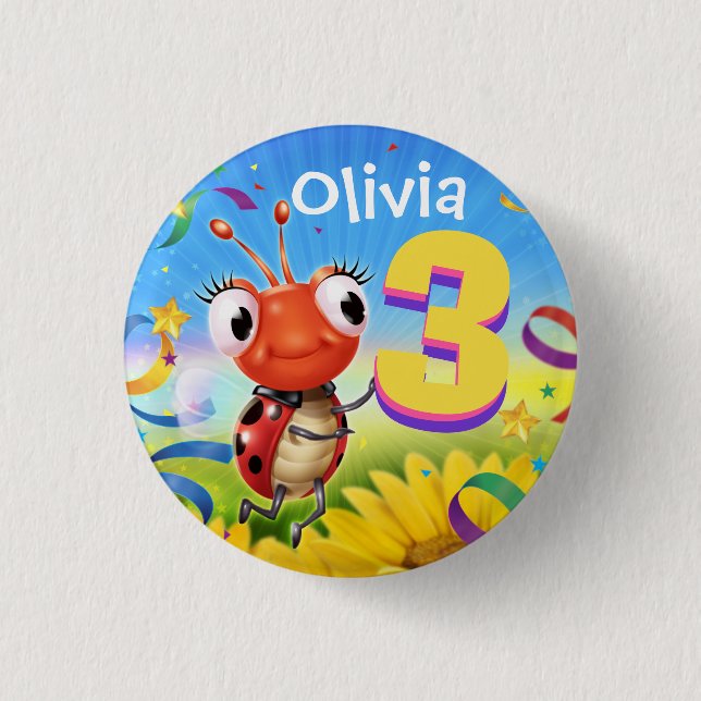 3yrs Custom birthday badge Little Ladybug range (Front)