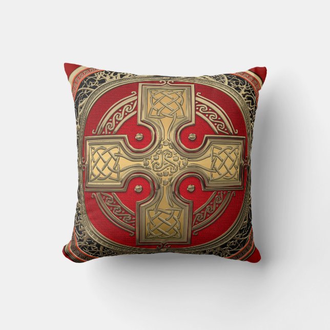[400] Ancient Celtic Sacred Gold Knot Cross Cushion (Front)