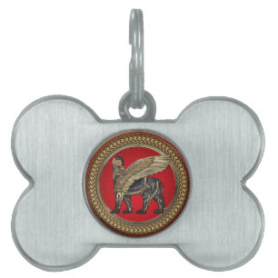 [400] Assyrian Winged Lion: Gold & Black Lamassu Pet ID Tag