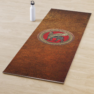 [400] Assyrian Winged Lion: Gold & Black Lamassu Yoga Mat