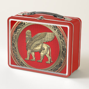 [400] Assyrian Winged Lion - Gold Lamassu Metal Lunch Box