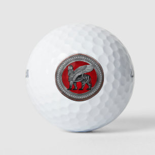 [400] Assyrian Winged Lion: Silver & Black Lamassu Golf Balls