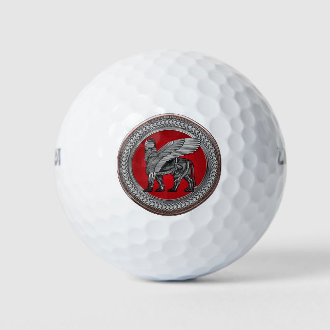 [400] Assyrian Winged Lion: Silver & Black Lamassu Golf Balls (Front)