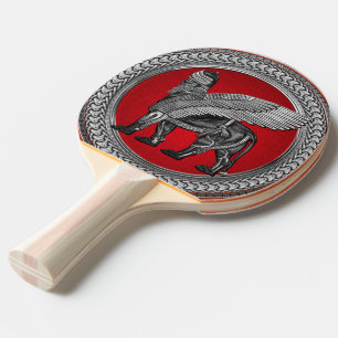 [400] Assyrian Winged Lion: Silver & Black Lamassu Ping Pong Paddle
