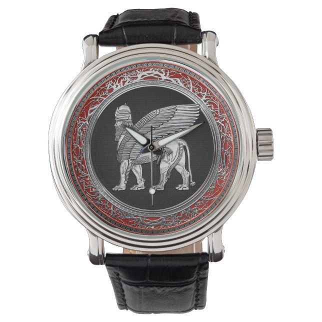 [400] Assyrian Winged Lion - Silver Lamassu Watch (Front)