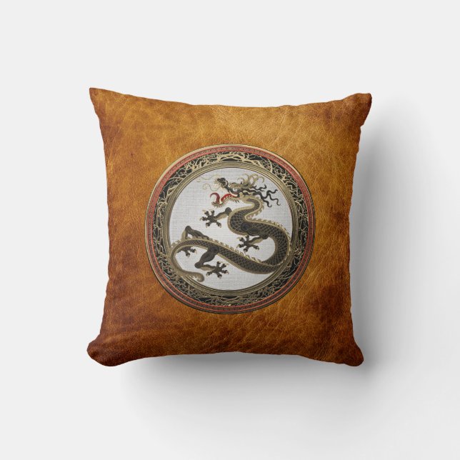 [400] Black and Gold Sacred Eastern Dragon Cushion (Front)