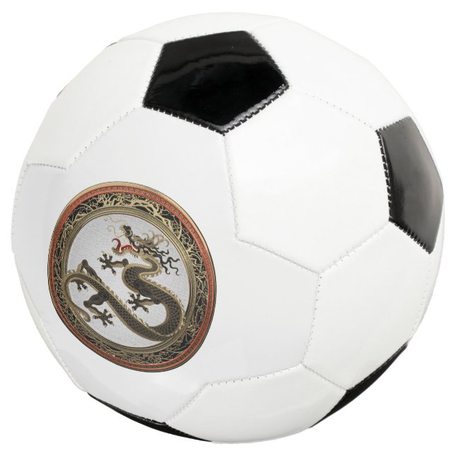 [400] Black and Gold Sacred Eastern Dragon Soccer Ball (Three Quarter)