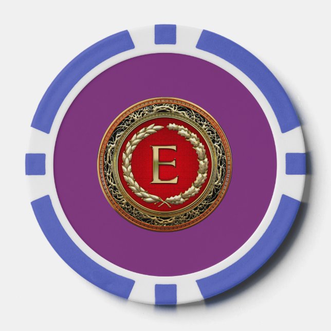 [400] “E” Gold Vintage Monogram Poker Chips (Front)