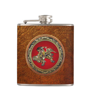 [400] Hokusai - Shoki Riding Shishi Lion Hip Flask