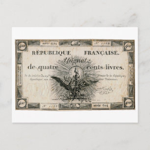 400 Livres French Revolution Assignat Bank Note Postcard