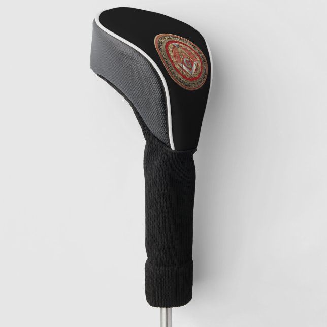 [400] Master Mason - Gold Square & Compasses Golf Head Cover (Angled)