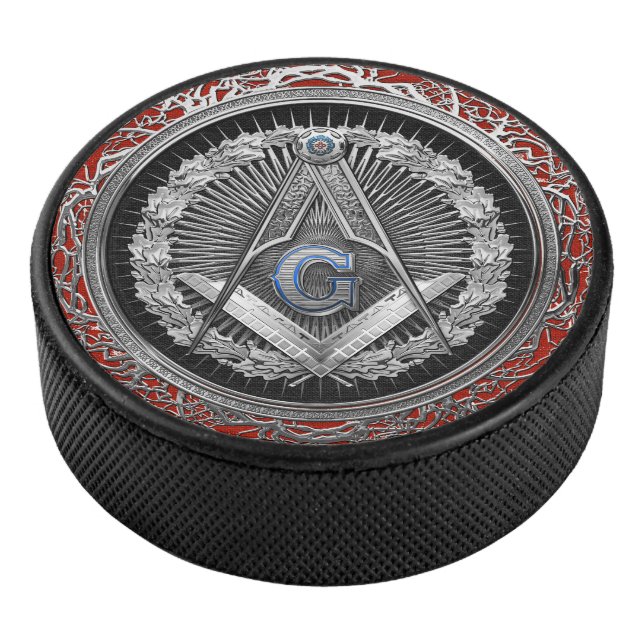 [400] Master Mason - Silver Square & Compasses Hockey Puck (3/4)
