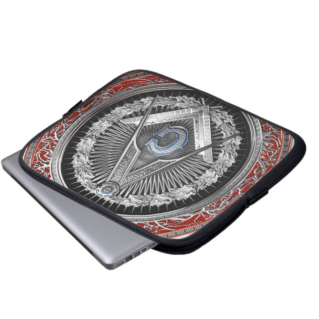 [400] Master Mason - Silver Square & Compasses Laptop Sleeve (Front Bottom)