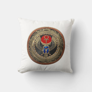 [400] Sacred Gold Egyptian Winged Scarab with Ankh Cushion