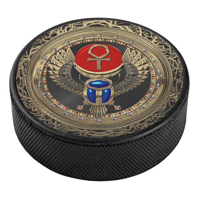 [400] Sacred Gold Egyptian Winged Scarab with Ankh Hockey Puck (3/4)