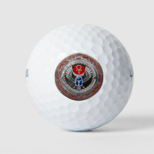 [400] Sacred Silver Egyptian Winged Scarab & Ankh Golf Balls
