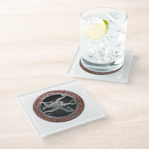 [400] Sacred Silver Octopus in Defensive Posture Glass Coaster