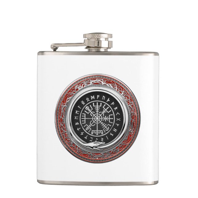 [400] Vegvisir - Viking Silver Magic Runic Compass Hip Flask (Front)
