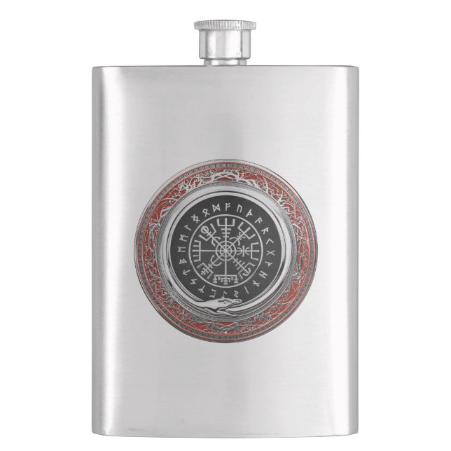 [400] Vegvisir - Viking Silver Magic Runic Compass Hip Flask (Front)