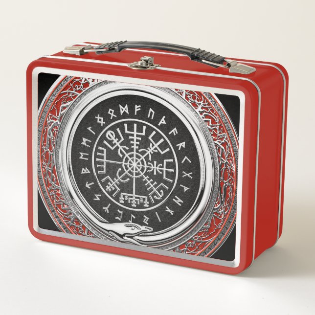 [400] Vegvisir - Viking Silver Magic Runic Compass Metal Lunch Box (Front)