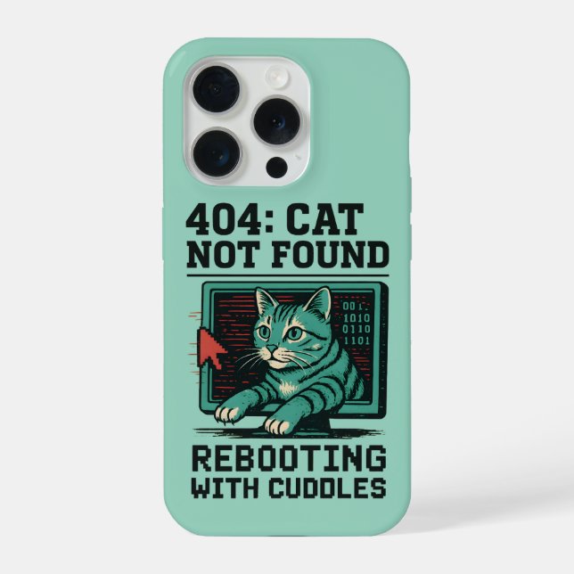404 Error Cat Not Found Rebooting Cuddles Tech Cat iPhone Case (Back)