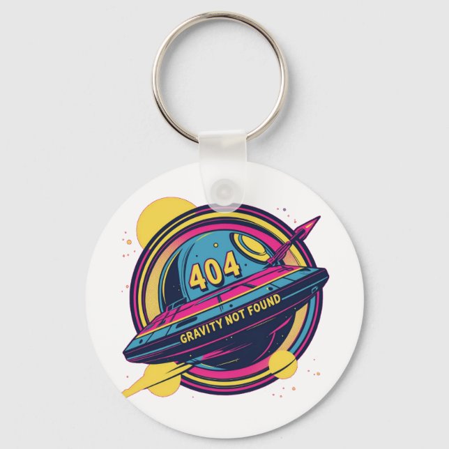404 Gravity Not Found – Retro Space Pop Art Key Ring (Front)