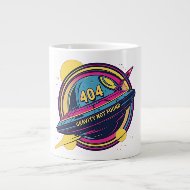 404 Gravity Not Found – Retro Space Pop Art Large Coffee Mug (Front)