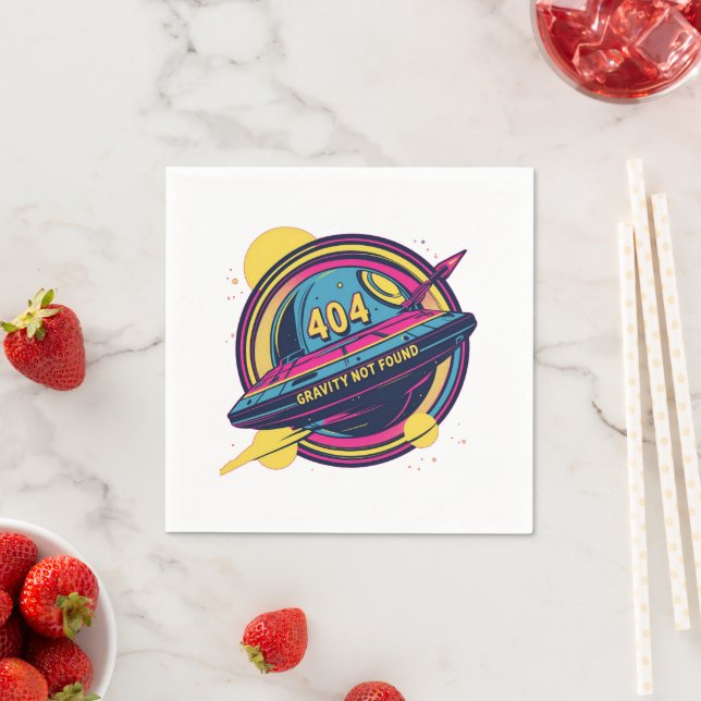 404 Gravity Not Found – Retro Space Pop Art Napkin (Insitu)