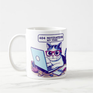404 Motivation Not Found Funny Cat Mug Nerdy Pixel