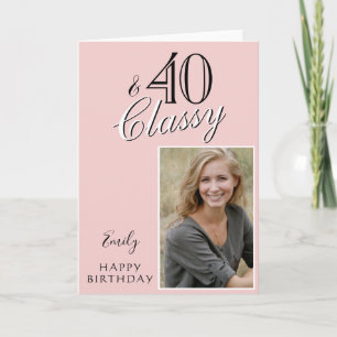 40 and Classy Blush Pink 40th Birthday Photo Card