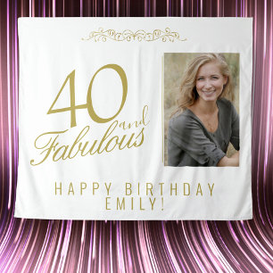 40 and Fabulous 40th Birthday Photo Backdrop Tapestry