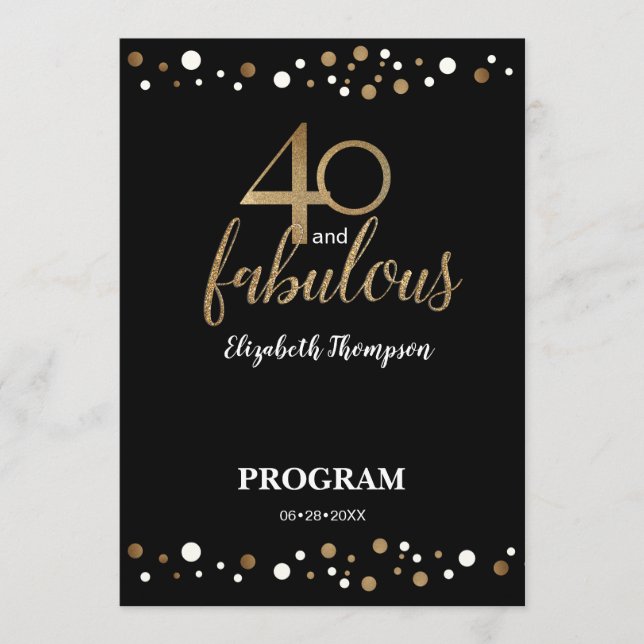40 and fabulous 40th Birthday Program (Front)