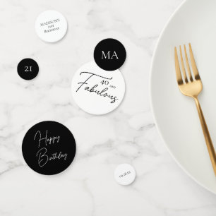 40 and Fabulous 40th Black & White Birthday Confetti