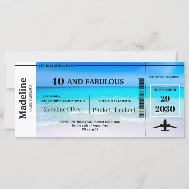 40 and Fabulous 40th Boarding Pass Birthday (Front)
