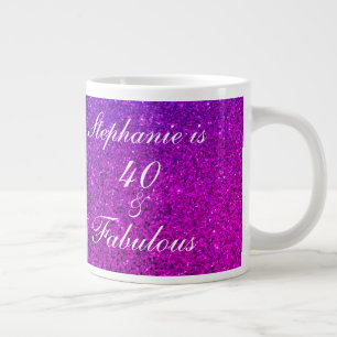 40 And Fabulous Birthday Glitter Pink Purple Ombre Large Coffee Mug
