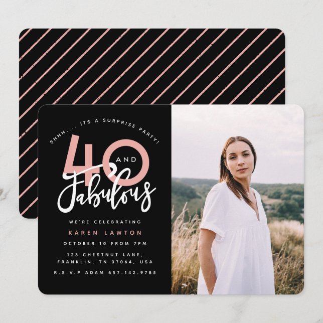 40 and fabulous birthday party photo invitation (Front/Back)