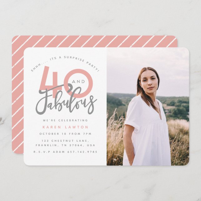 40 and fabulous birthday party photo invitation (Front/Back)