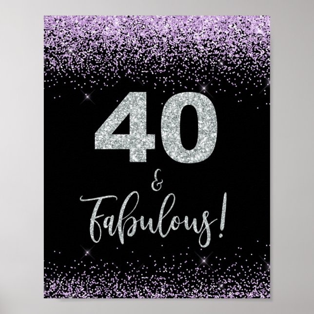 40 and Fabulous Birthday Party Sign Black & Purple (Front)