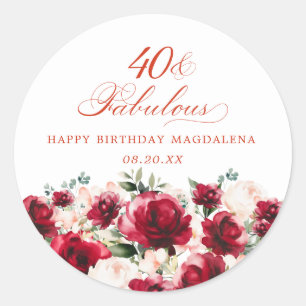 40 and Fabulous Birthday Personalised Custom Classic Round Sticker