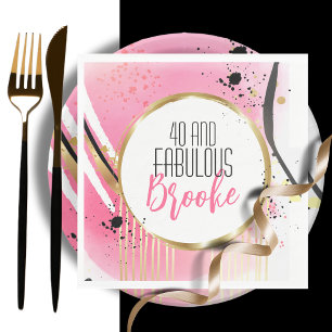 40 and Fabulous Birthday Pink Black Modern Napkin