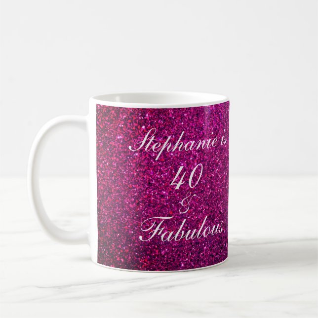 40 And Fabulous Birthday Pink Purple Glitter Girly Coffee Mug (Left)