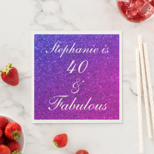 40 And Fabulous Birthday Pink Purple Glitter Ombre Napkin