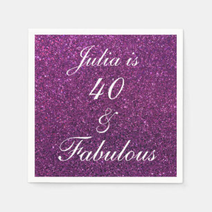 40 And Fabulous Birthday Purple Glitter Chic Girly Napkin